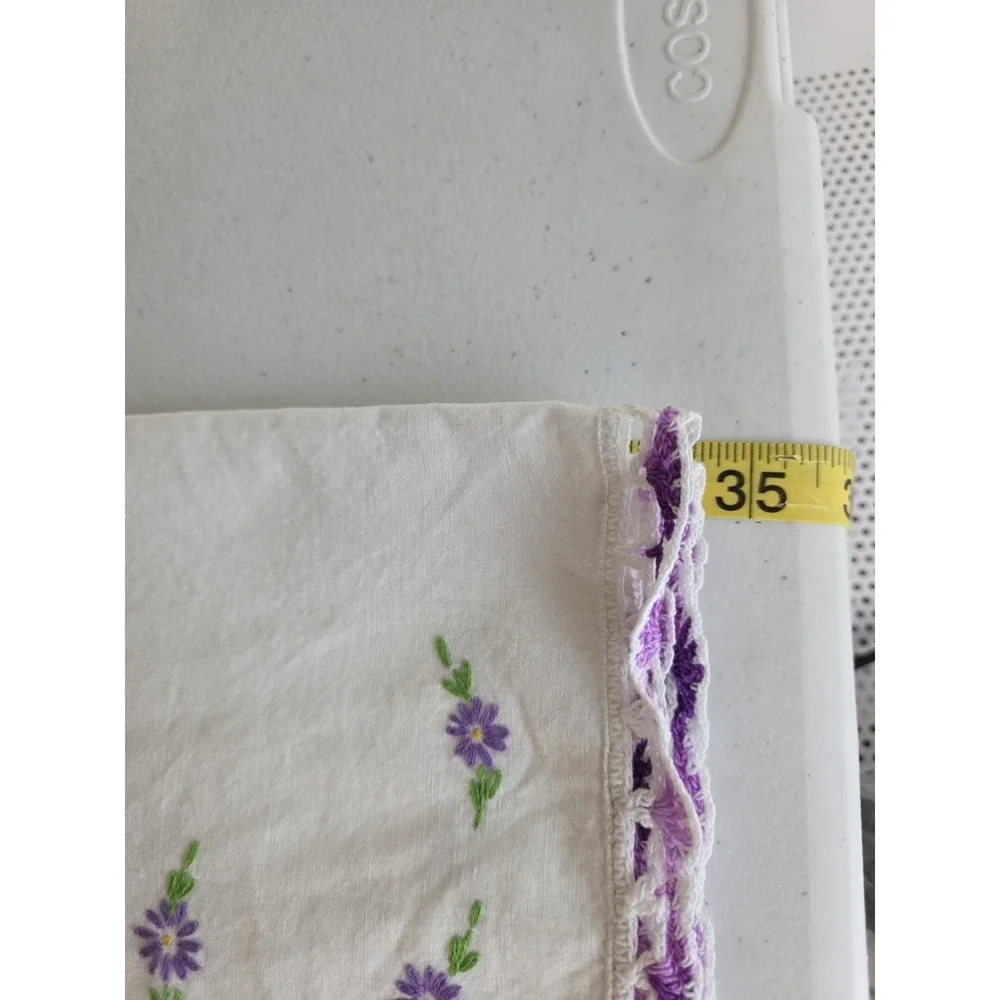 Vintage Handmade Set of 2 Cross Stitch Pillow Cases White Floral Butterfly